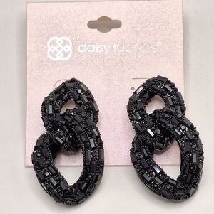 Daisy Fuentes Black Rhinestone Statement Earrings Double Link Drop NWT